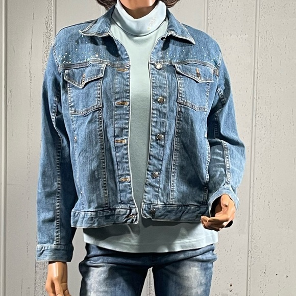 *Sunburst by Morning Sun Rhinestone Butterfly Denim Jean Jacket Sz M - Picture 4 of 17